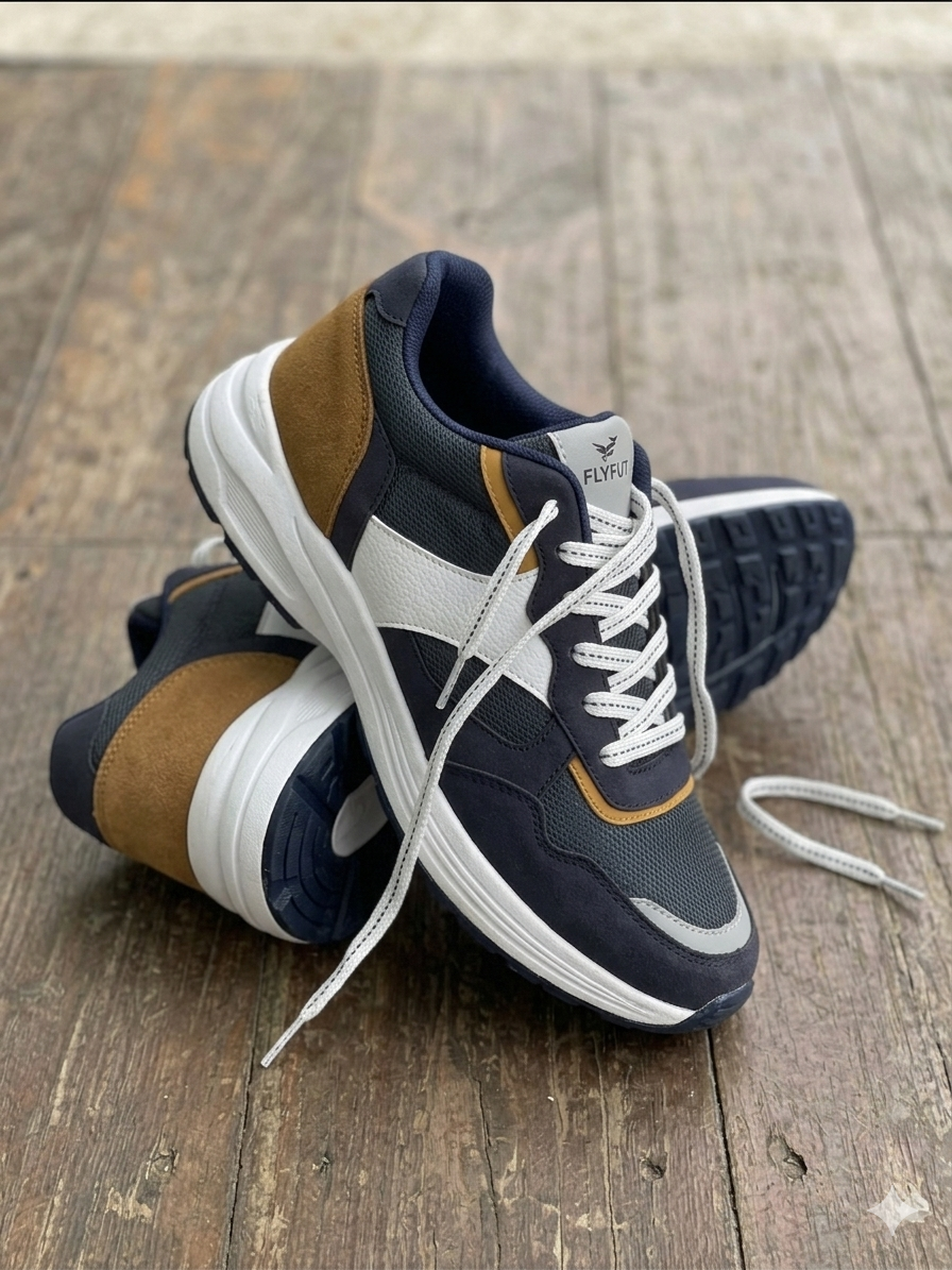 Flyfut Men's Navy Blue and Grey Athletic Sneakers