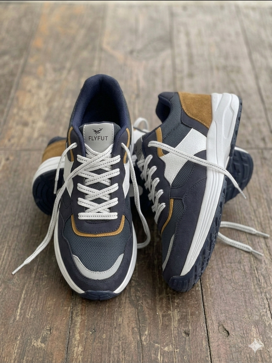 Flyfut Men's Navy Blue and Grey Athletic Sneakers