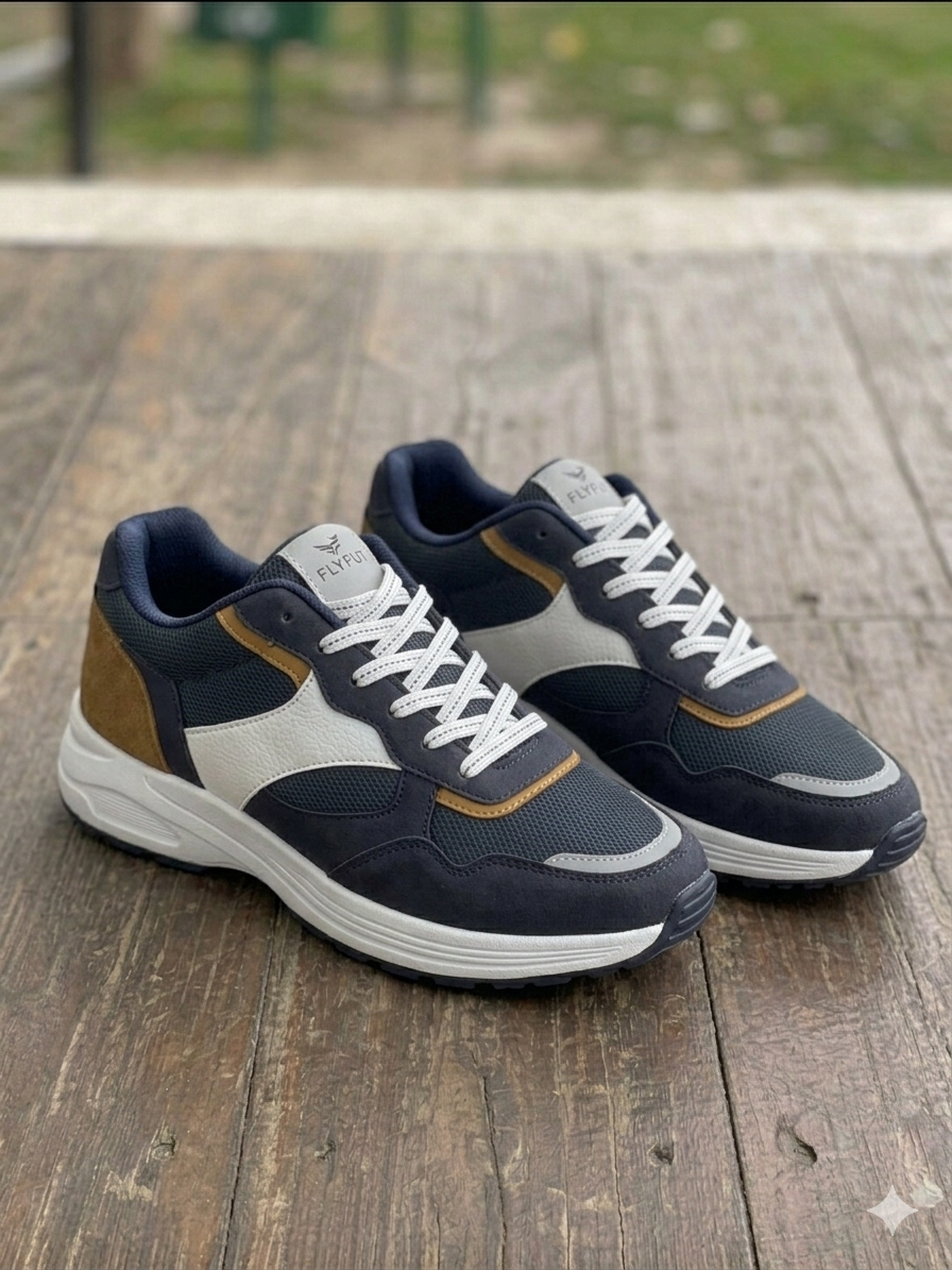 Flyfut Men's Navy Blue and Grey Athletic Sneakers